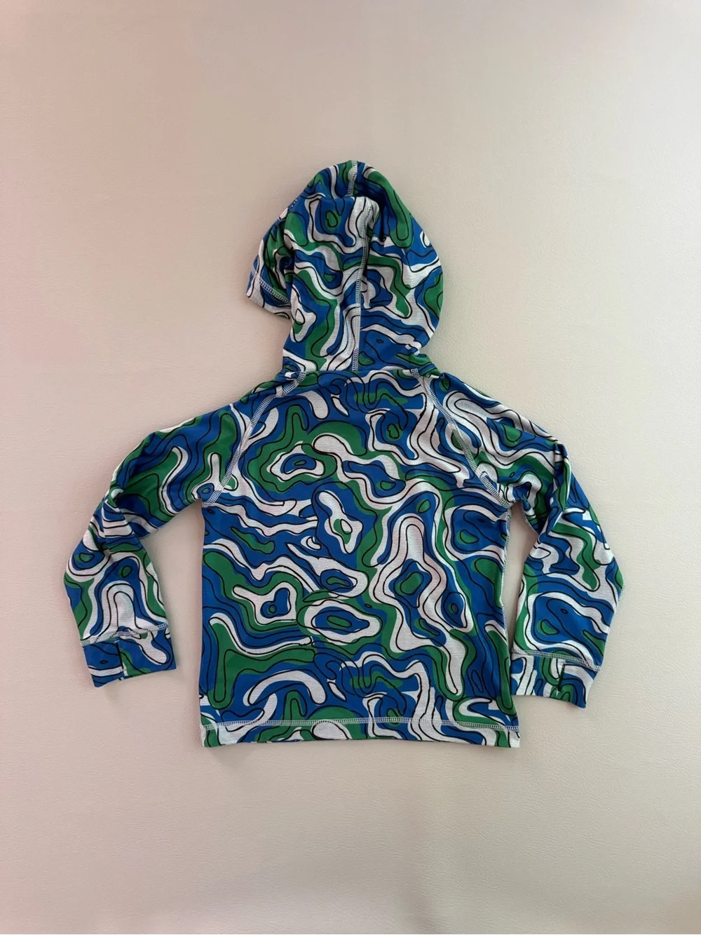 Hanna Andersson Kids UV UPF Sun Hoodie Blue Green Camo Wave print 5T 110cm